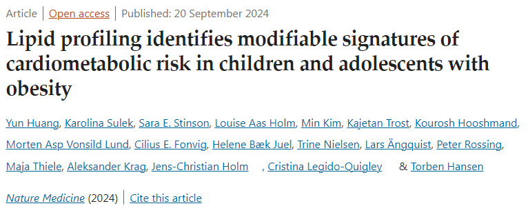 
脂質(zhì)分析確定了肥胖兒童和青少年心臟代謝風(fēng)險的可改變特征