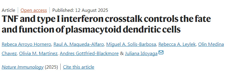 TNF與I型干擾素串?dāng)_調(diào)控漿細胞樣樹突狀細胞的命運與功能