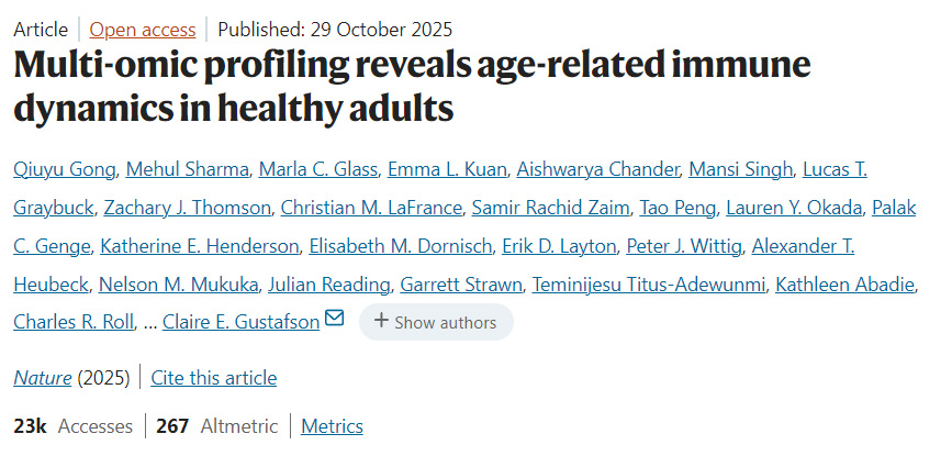 多組學分析揭示健康成年人中與年齡相關的免疫動態(tài)變化