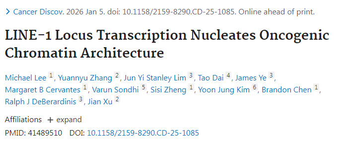 LINE-1位點(diǎn)轉(zhuǎn)錄起始致癌染色質(zhì)結(jié)構(gòu)的形成