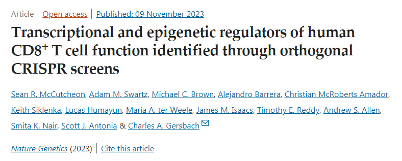 通過CRISPR正交篩選鑒定人CD8+T細胞功能的轉(zhuǎn)錄和表觀遺傳學調(diào)控因子