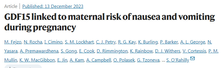 GDF15與孕婦妊娠期間惡心嘔吐的風險相關