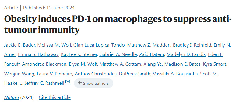 肥胖誘導(dǎo)巨噬細(xì)胞上的PD-1抑制抗腫瘤免疫