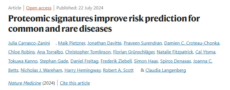 蛋白質(zhì)組學(xué)特征改善了常見病和罕見病的風(fēng)險(xiǎn)預(yù)測(cè)